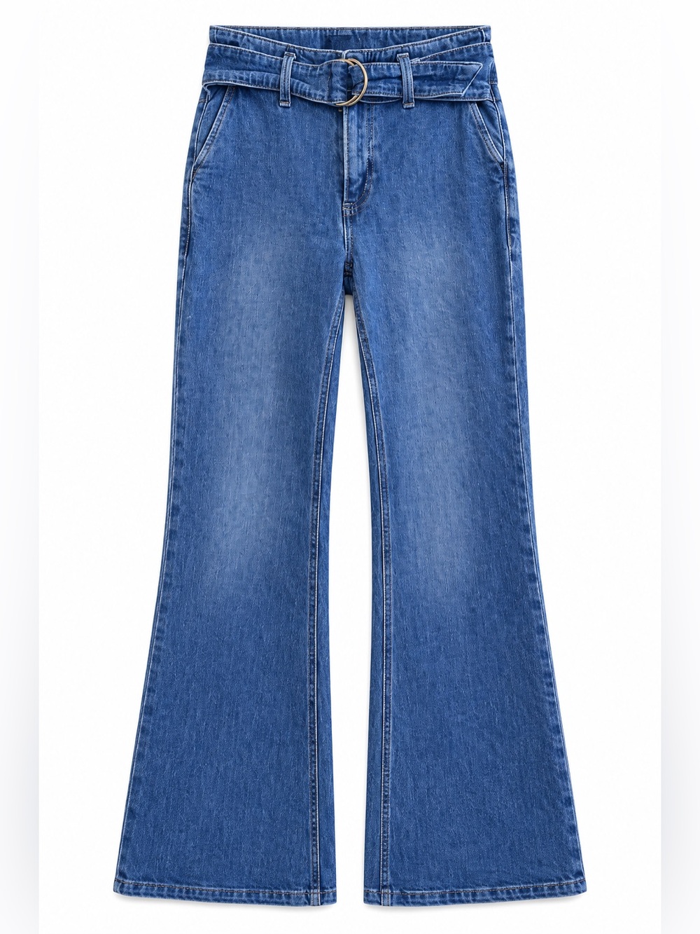 Paige Genevieve Size 26 Belted Wide Leg Jeans Medium Wash Stretch Denim - Picture 2 of 9